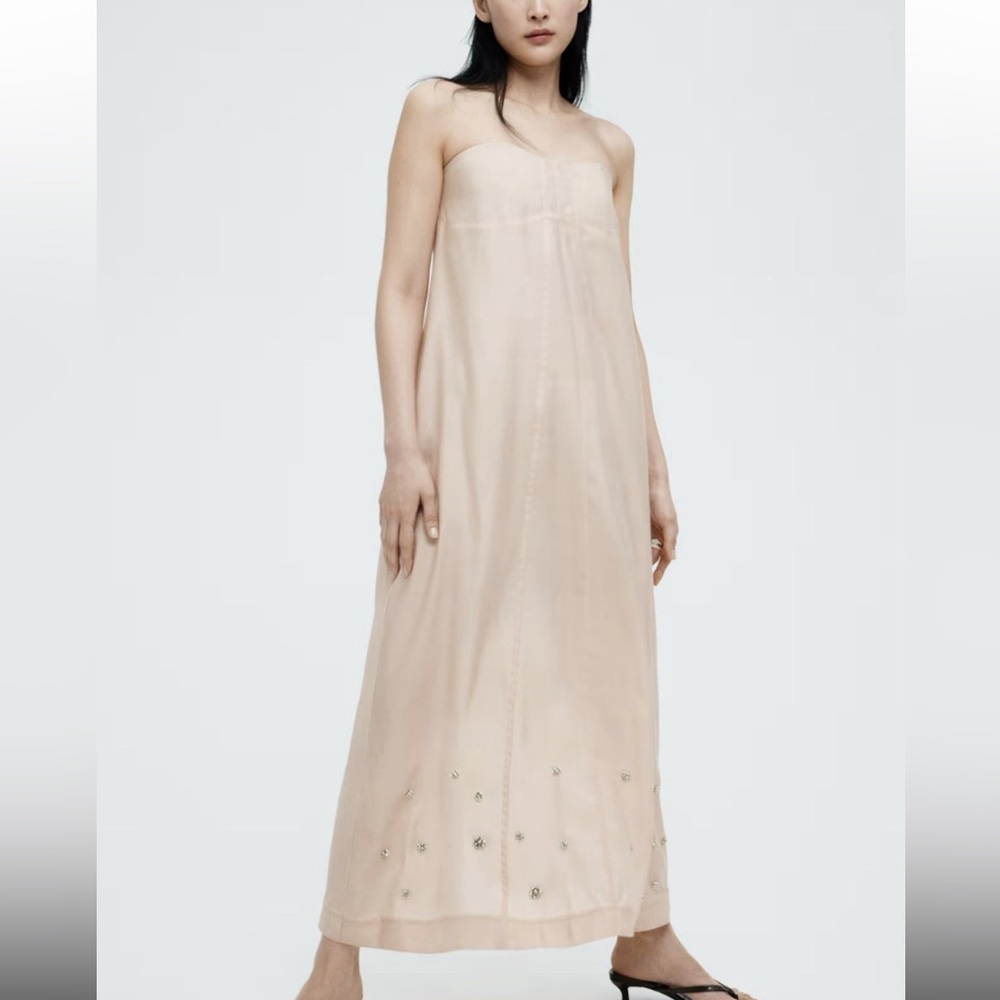 H&M Peach Strapless Maxi Dress with Silver Accents
